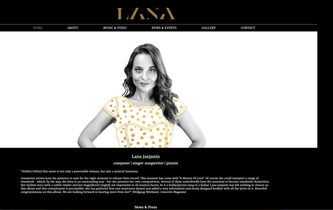 Интернет сайт на певицата и композиторка Lana Janjanin (екран)