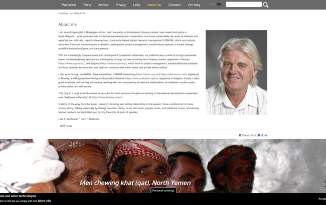 блог на антрополога Ларс Т. Соефтестад (екран)