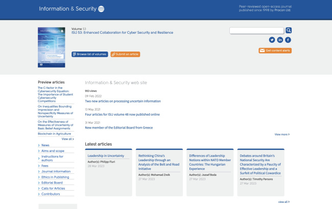 Интернет сайт на списанието Information & Security (екран)