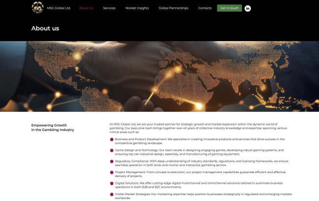 Сайт на MSG Global Ltd (екран)